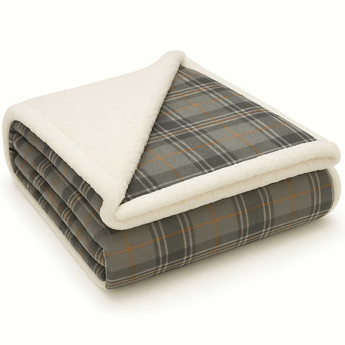 Plaid Sherpa Fleece Blanket | Reversible Sofa & Bed Throw