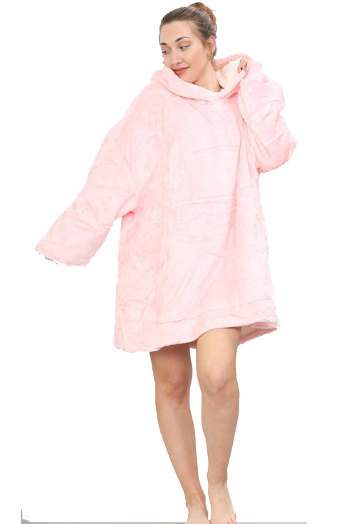 Unisex Oversized Blanket Hoodie – Pink Ultra Soft Wearable Fleece