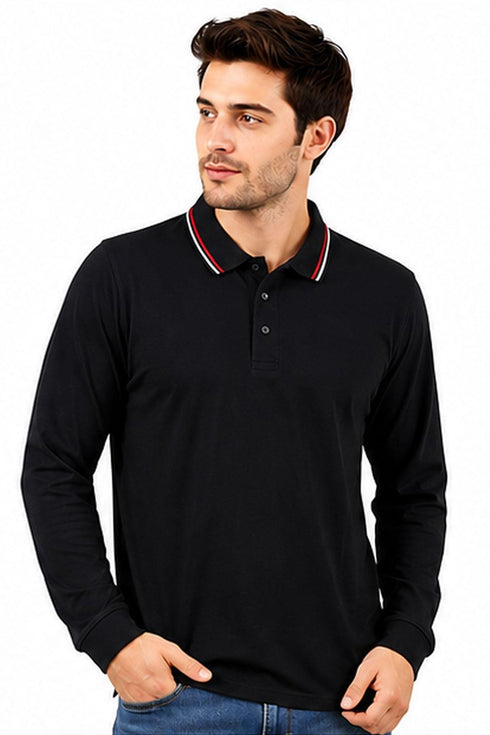 Men’s Long Sleeve Tipping Plain Polo Shirt