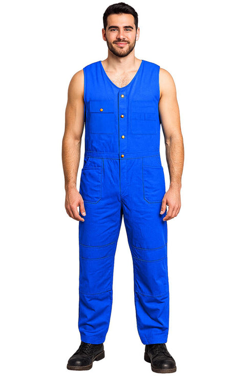 Men’s Blue Work Jumpsuit – Durable Sleeveless Coverall with Multiple Pockets