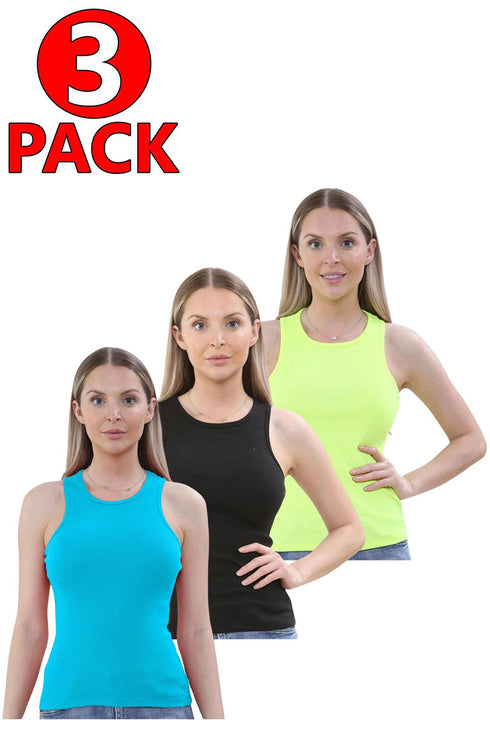 3 Pack Womens Stretchy Ribbed Plain Top
