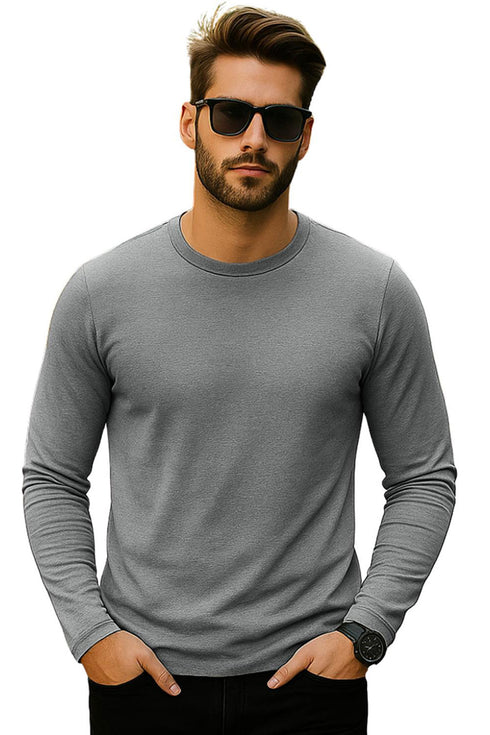 Mens 3 Pack Long Sleeve T-Shirts – Cotton Blend Crew Neck Tops – Black, Navy & Grey (S–XL)