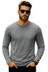 Mens 3 Pack Long Sleeve T-Shirts – Cotton Blend Crew Neck Tops – Black, Navy & Grey (S–XL)