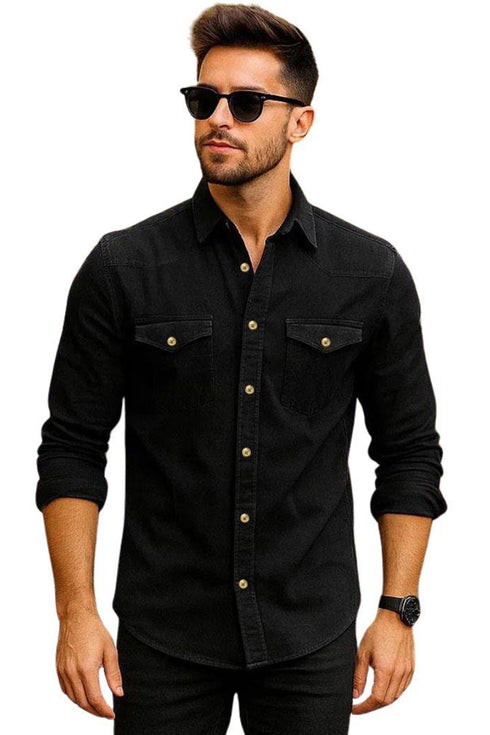 Mens Cotton Denim Long Sleeve Shirt