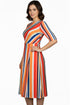 Womens Striped Short Sleeves Dress with Belt