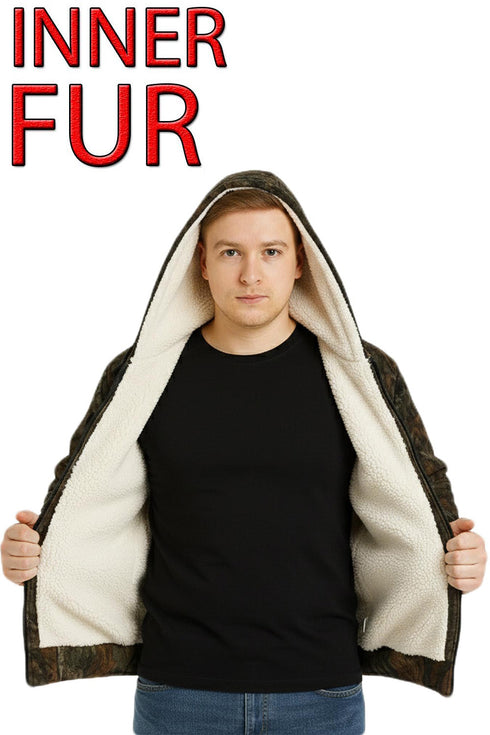 Men’s Camo Fleece Hoodie with Sherpa Inner Fur – Warm Winter Zip Up Hoodie