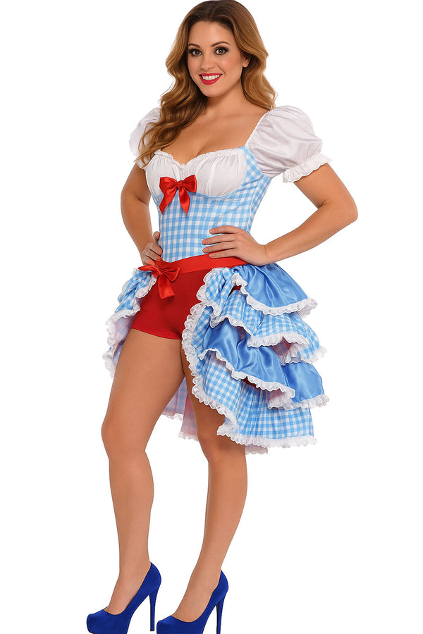 Women’s Kansas Cutie Tie-On Bustle – Gingham Layered Skirt for Fancy Dress & Halloween