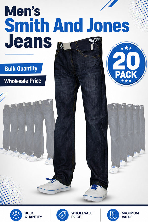 20 Pack Men's Dark Wash Smith And Jones Straight Cut Jeans - From £3.49 Per Unit