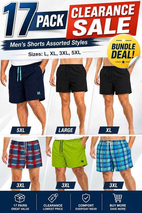 17 Pack Men’s Big Size Shorts Clearance - From £1.76 Per Unit