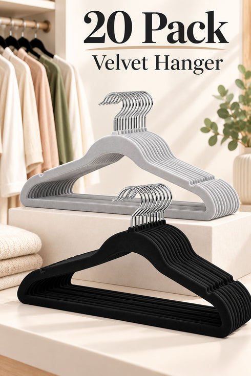 20 Pack Velvet Clothes Hangers with Non-Slip Bar and Shoulder Notches