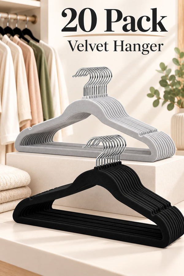 20 Pack Velvet Clothes Hangers with Non-Slip Bar and Shoulder Notches