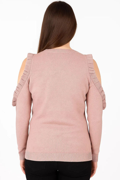 Ladies Cold Shoulder Ruffle Knit Top