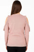 Ladies Cold Shoulder Ruffle Knit Top