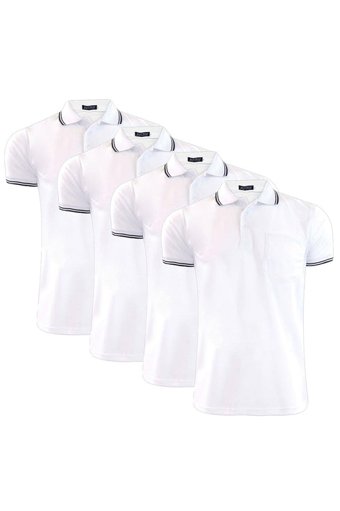 4 Pack Mens Plain Pique Tipping Collar T Shirts