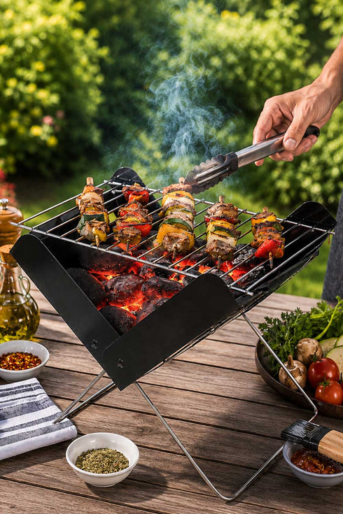 Mini Folding Tabletop Charcoal BBQ – Portable Compact Grill