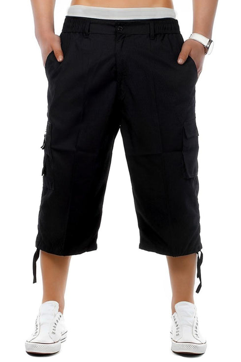 Mens 3/4 Elastic Waist Cargo Shorts