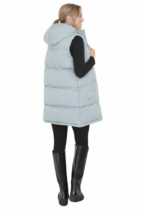 Womens Grey Zipper Hooded Puffer Jacket
