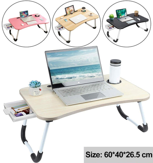 Folding Laptop Table with Storage Drawer
