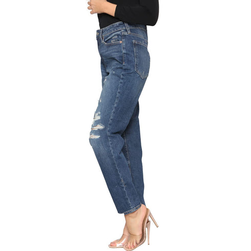 Women’s Blue Distressed High Waist Mom Jeans