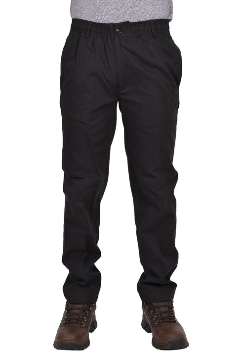 Mens Elasticated Waist Polycotton Trousers - Black