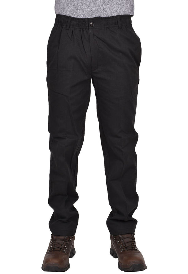 Mens Elasticated Waist Polycotton Trousers - Black