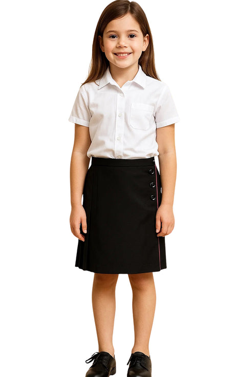 Kids Girls Black Uniform Skirt with Button Detail - 24W X 18L
