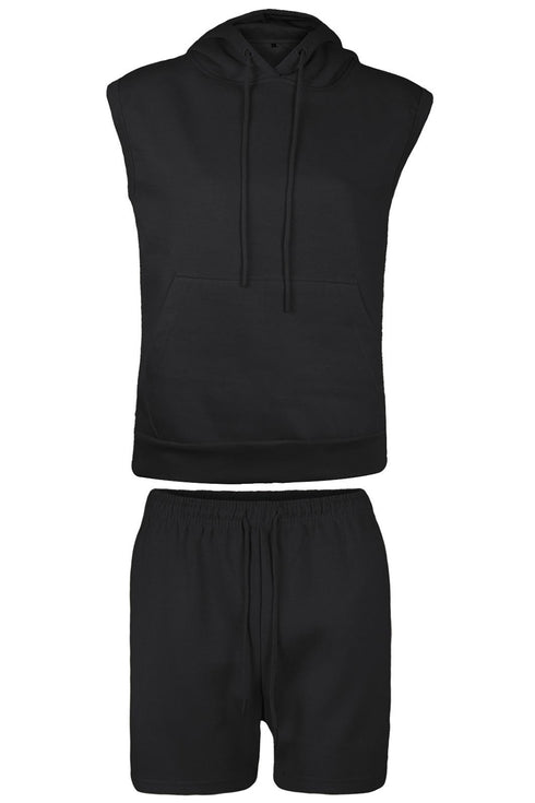 Womens Sleeveless Hoodie Short Set