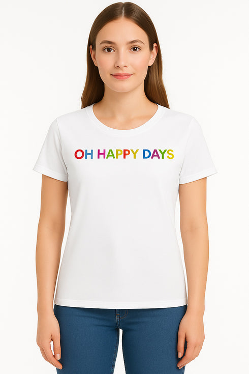 Womens Happy Day Printed Round Neck T-shirt