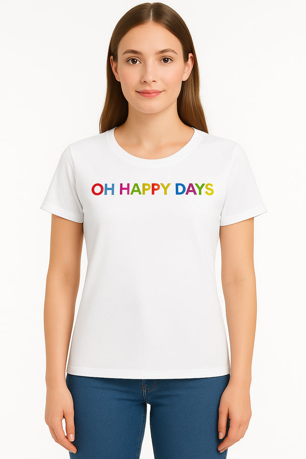 Womens Happy Day Printed Round Neck T-shirt
