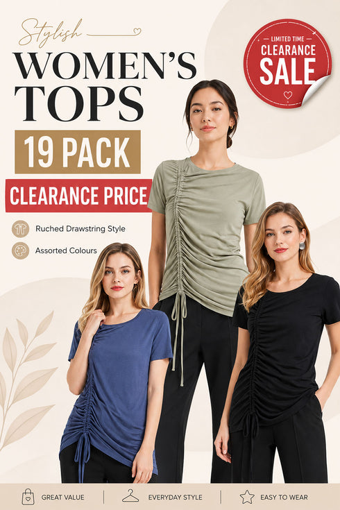 19 Pack Women’s Ruched Drawstring Tops - From £1.47 Per Unit