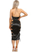 Women's Black Satin Lace-Up Side Bodycon Midi Dress