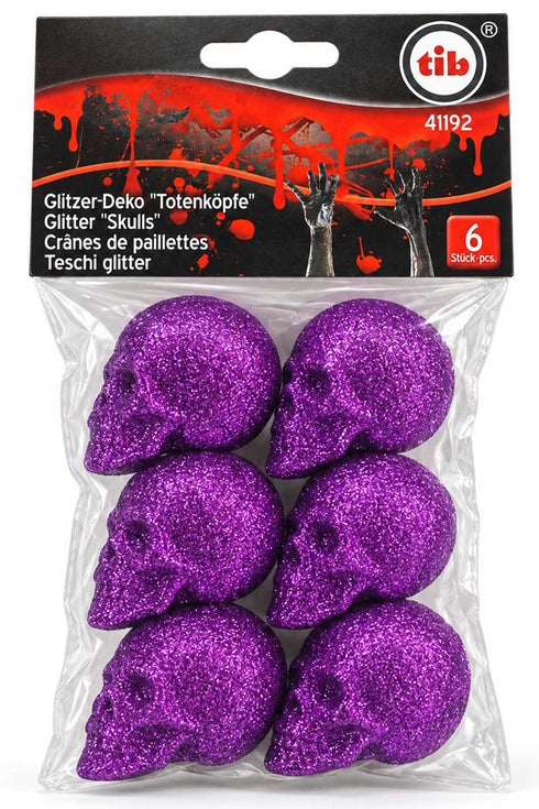 Purple Glitter Skull Decorations Multi Pack – Halloween Party Table and Shelf Decor
