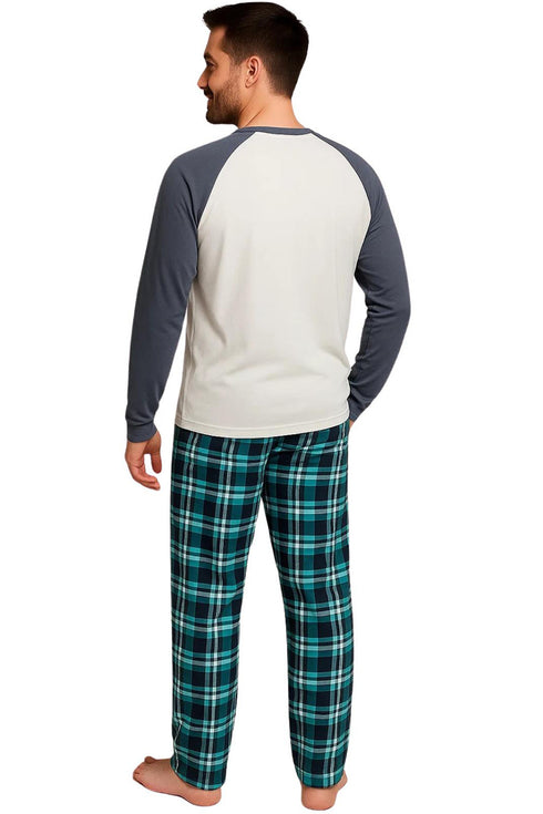 Men’s Christmas Pajamas Set – Printed Long Sleeve Plaid Sleepwear Set