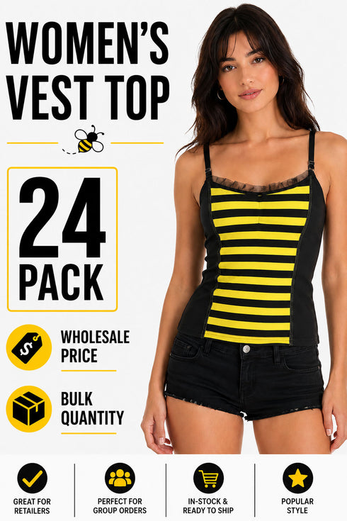 24 Pack Women’s Bumblebee Costume Vest Top - From £1.00 Per Unit