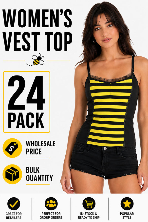 24 Pack Women’s Bumblebee Costume Vest Top - From £1.00 Per Unit
