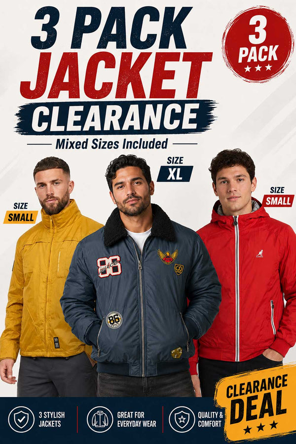 Men’s 3 Pack Jacket Clearance Bundle – Mixed Sizes Included