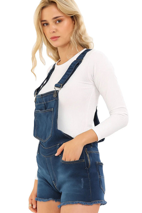 Ladies Dark Wash Denim Stretchable Dungaree
