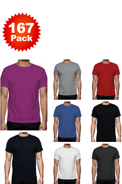 167 Pieces Gaffer Men's Plain Short Sleeve Crew Neck T-Shirts - 90 Per Unit