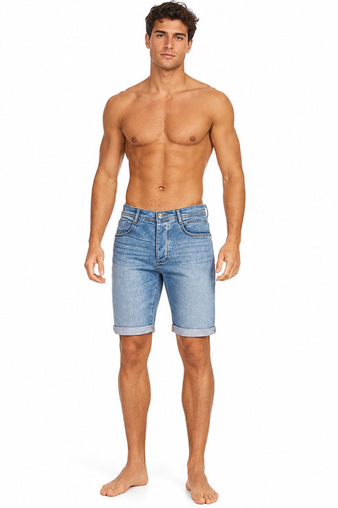 Men’s Crosshatch Slim Fit Rolled Hem Jean Shorts
