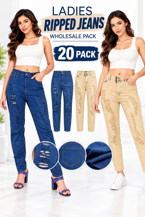 20 Pack Ladies Ripped Stretch Jeans - From £2.49 Per Unit