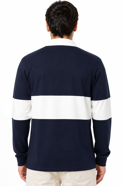Men’s Long Sleeve Single Striped Rugby Polo Shirt