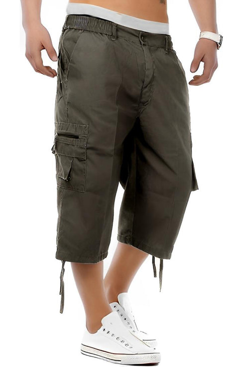 Mens 3/4 Elastic Waist Cargo Shorts