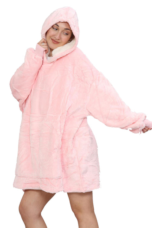 Unisex Oversized Blanket Hoodie – Pink Ultra Soft Wearable Fleece