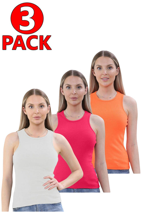 3 Pack Womens Stretchy Ribbed Plain Top