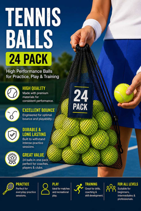 12 & 24 Pack Tennis Balls with Mesh Carry Bag