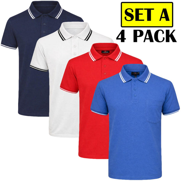 4 Pack Men's Tipping Polo Collar T-Shirt