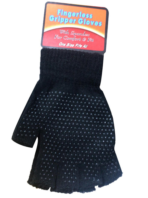 Unisex Half Finger Grip Gloves – Black Winter Warm Knitted Gloves for Men & Women