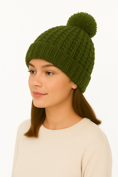 Women’s Chunky Knit Beanie Hat with Pom Pom – Winter Warm Bobble Hat