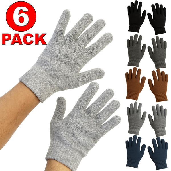 6 Pack Men’s Winter Gloves – Warm Knit Gloves for Cold Weather