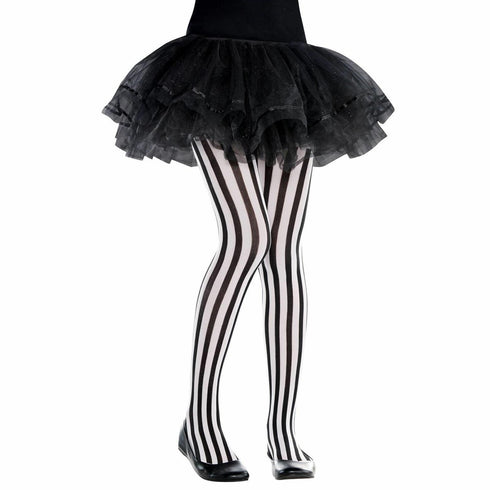 Kids Black and White Striped Leggings | Halloween Costume Tights - 2/4 Pack